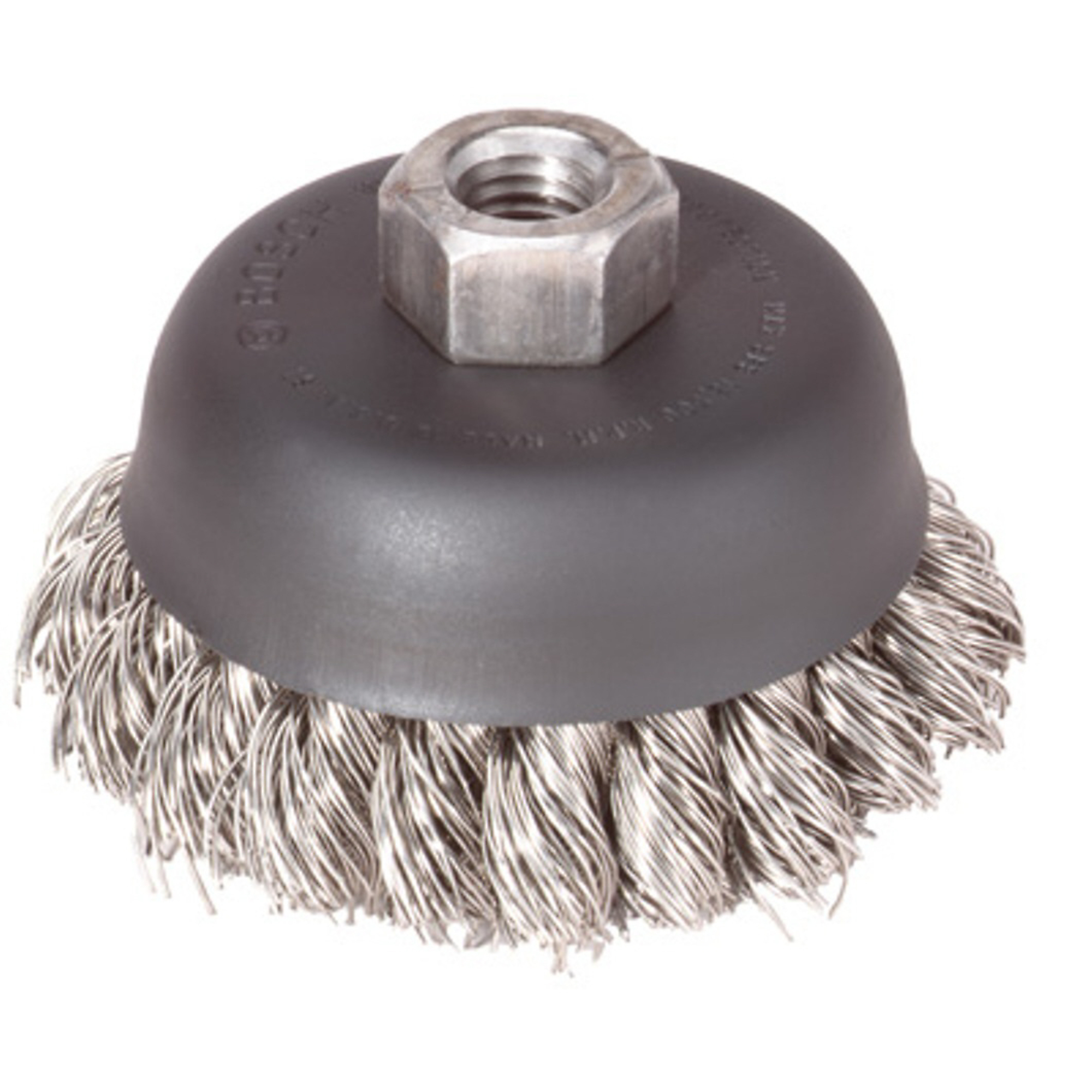 Bosch Carbon Steel Knotted Wire Cup Brush — 4in. Dia., 5/8in.-11 Arbor, Model# WB510